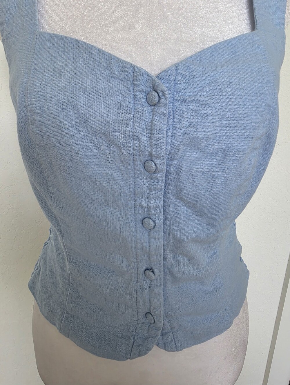 Old Navy Linen Blend Button Front Corset Tank Top | Powder Blue | Size M - Picture 2 of 8